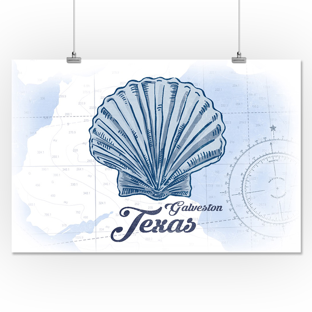 Galveston, Texas Scallop Shell Blue Coastal Icon Lantern Press