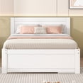 thumbnail image 2 of Harper & Bright Designs Full Size Wooden Platform Bed Frame with one Storage Rack on Wheels, one Drawer and Two Shelves for Boys and Girls, Antique White, 2 of 20