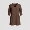 thumbnail image 5 of Gamivast Womens Casual Dress Linen V-Neck 3/4 Sleeve Button Tunic Dress Pockets Solid Shift Dress Loose Fit Mini Work Office Daily Wear Business Soft, 5 of 8