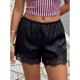 thumbnail image 3 of Shorts casuales de verano para mujer con cintura elástica, ribete de encaje y pernera ancha., 3 of 8