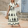thumbnail image 4 of Up to 30% off Summer Dress, Women's Summer Print Pocket Short Sleeved Dress With Flowing Beach Dress(Beige,S), 4 of 8