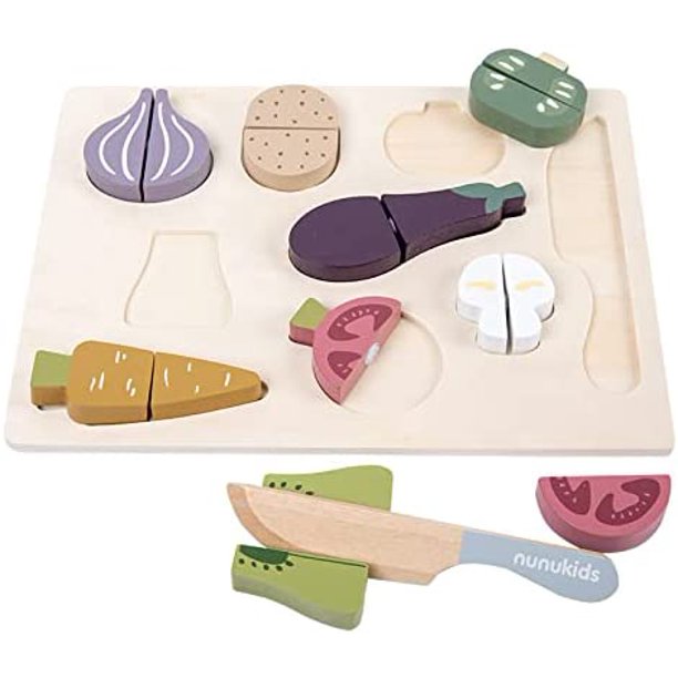 Juegos de juguetes de comida de madera Montessori, juego de corte de frutas y verduras, juego de cocina, comida, juguetes educativos para juego de imitación para niños y niñas, regalos esquí esquí Gafas de esquí