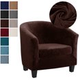 thumbnail image 1 of CJC Velvet Tub Chair Covers 2-Piece with Cushion Slipcover, for Stretchy Club Armchair, Non-Slip Removable Furniture Protector, (Brown), 1 of 8