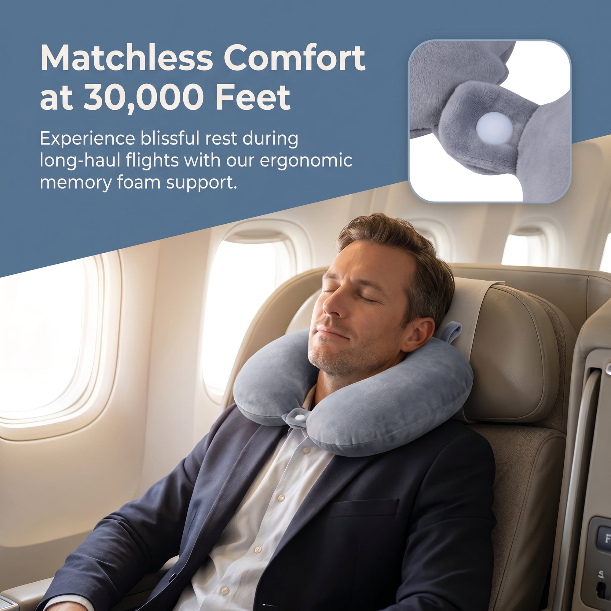 Unique Bargains Memory Foam Travel U Shape Neck Pillow Snap Closure Light Gray 12"x12"x4"