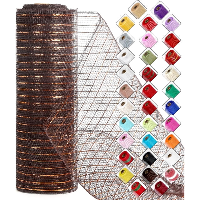Mesh Ribbon for Wreaths 10 Inch x 30 Foot Wreath Mesh Rolls with Shiny Metallic Foil for Easter Christmas Party Wedding Home Decor DIY Craft Projects and Gift Wrapping