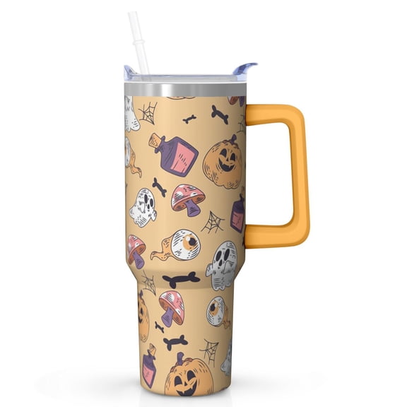 Halloween Tumbler 40 oz with Handle and Straw Haunted Ghost Skull Cup Halloween Holiday Gifts Travel Mug