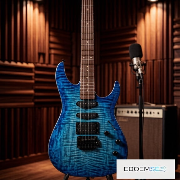EDOEMSE Electric Guitar 39-Inch Full Size H-H Humbucker Pickups Transparent Blue Finish Matte Wear-Resistant Paint