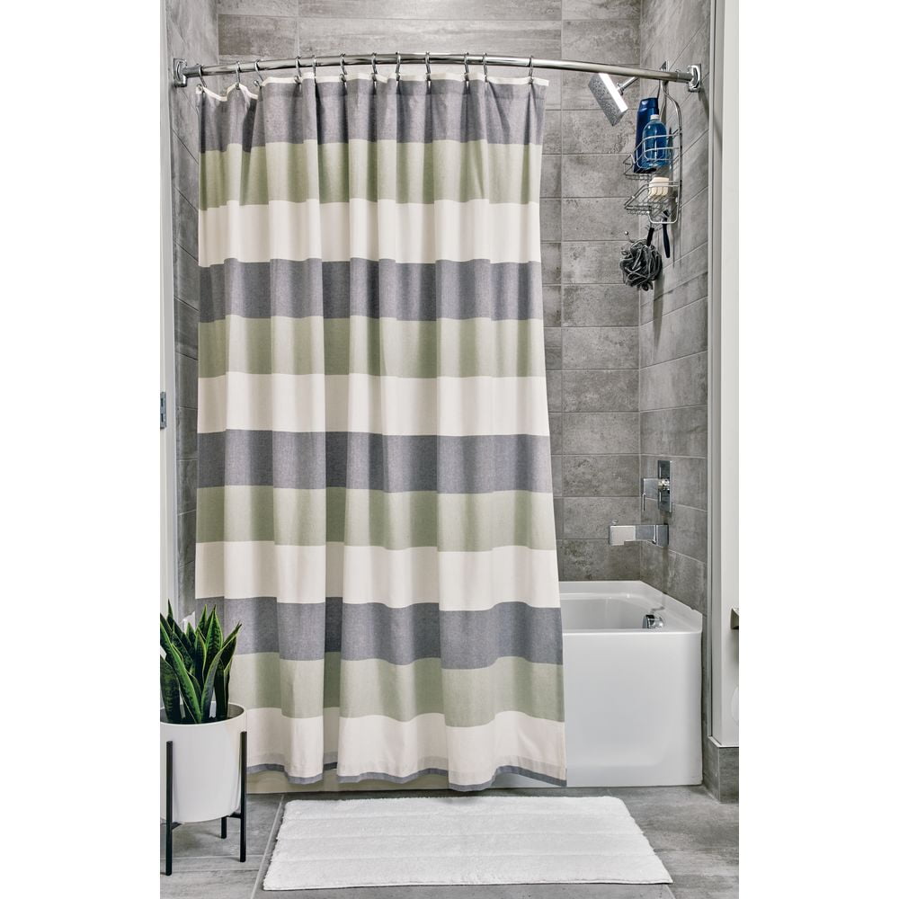 Idesign Wide Multi Stripe Fabric Shower Curtain Navy And Sage