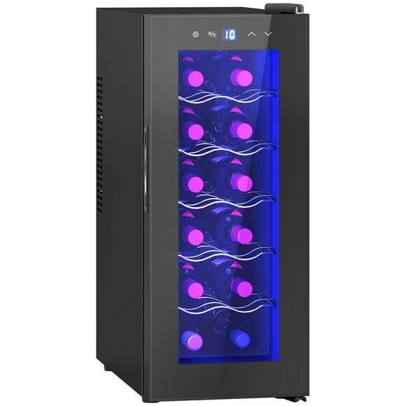 HOMCOM Wine Cooler, 12 Bottles Beverage and Wine Fridge with Glass Door