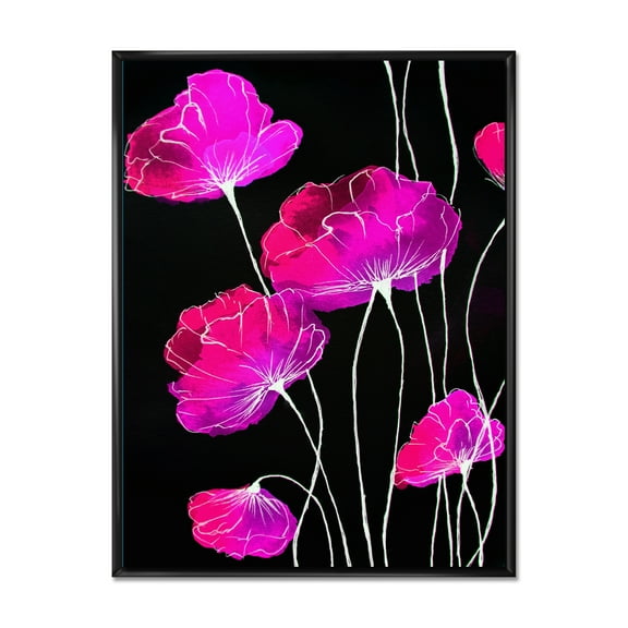 Designart 'Abstract Red Flower Detail On Black Background I' Traditional Framed Canvas Wall Art Print