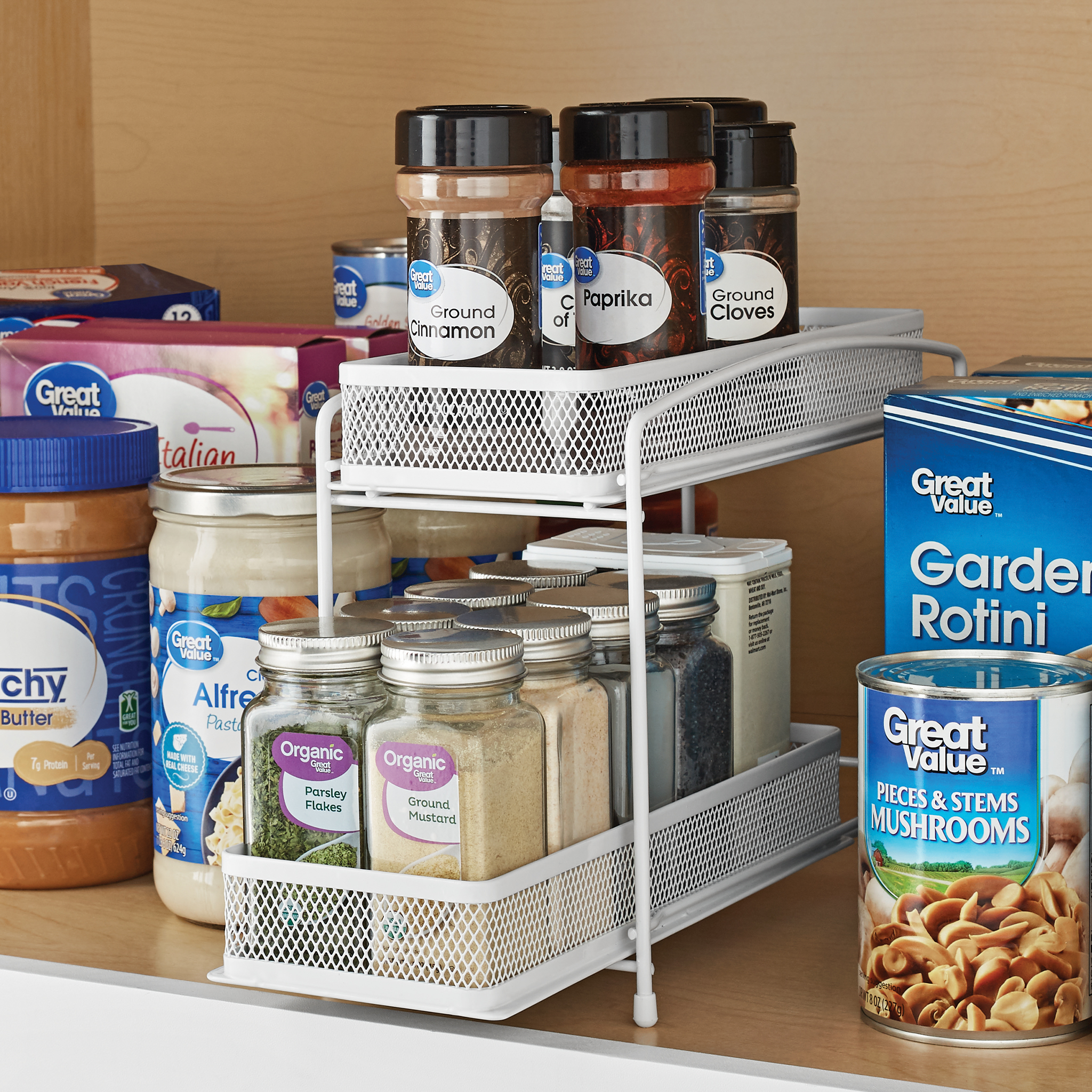 Mainstays 2-Tier Pull-Out Spice Organizer Rack, White photo 4