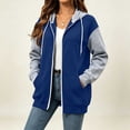 thumbnail image 4 of Perfectbot Women's Color Block Zip Up Hooded Jacket, Front Kangaroo Pockets Hooded Sweatshirt Coat, 4 of 7