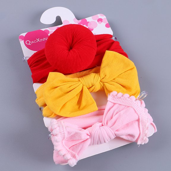 SDJMa 3Pcs Kids Solid Headband Girls Baby Elastic Bowknot Accessories Hairband Set