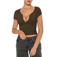 thumbnail image 2 of Liacowi Women's Slim Fit Crop Tops Casual Solid Color V Neck Short Sleeve Tight Tee Shirt Basic Streetwear, 2 of 5