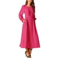 thumbnail image 4 of INSPIRE CHIC Women's Dress Crewneck Long Sleeves Frilled A-Line Midi Dresses with Pockets Hot Pink S, 4 of 5