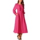 thumbnail image 4 of Vestido midi A-line con cuello redondo, mangas largas, volantes y bolsillos para mujer INSPIRE CHIC en rosa intenso XL, 4 of 5
