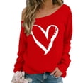 thumbnail image 2 of Chuancc Women's Off The Shoulder 80s Outfit Sweatshirt Slouchy Printed Long Tunics Top Red 2XL, 2 of 5