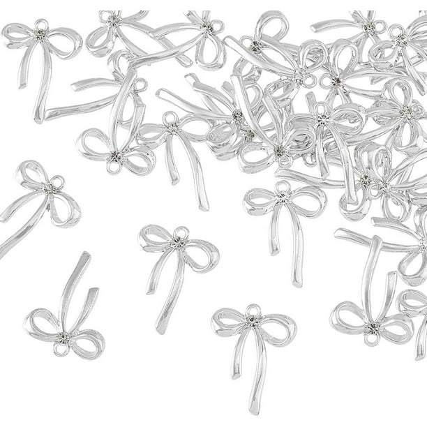 Dijes de lazo de aleación con diamantes de imitación, colgantes de lazo plateados y dorados, colgantes de circonita cúbica transparente para aretes, pulseras y collares.