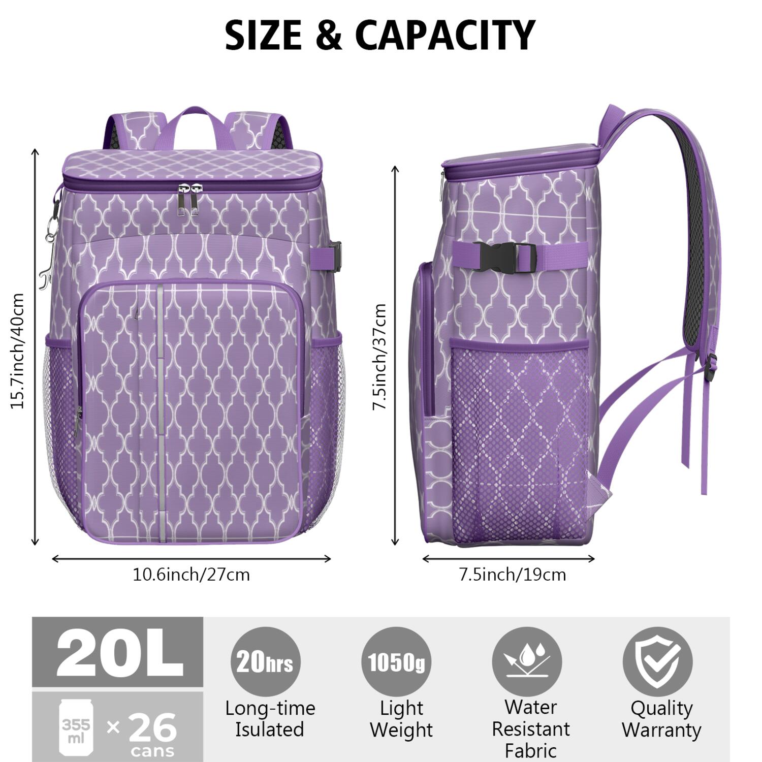 Travel Cooler Bag - Boho Bohemia Pioneer Flower Geometric Line Art Camping Beer Cooler Backpack with Bottle Opener- Waterproof Insulated Picnic Backpacks - Cooler Bag for Beach