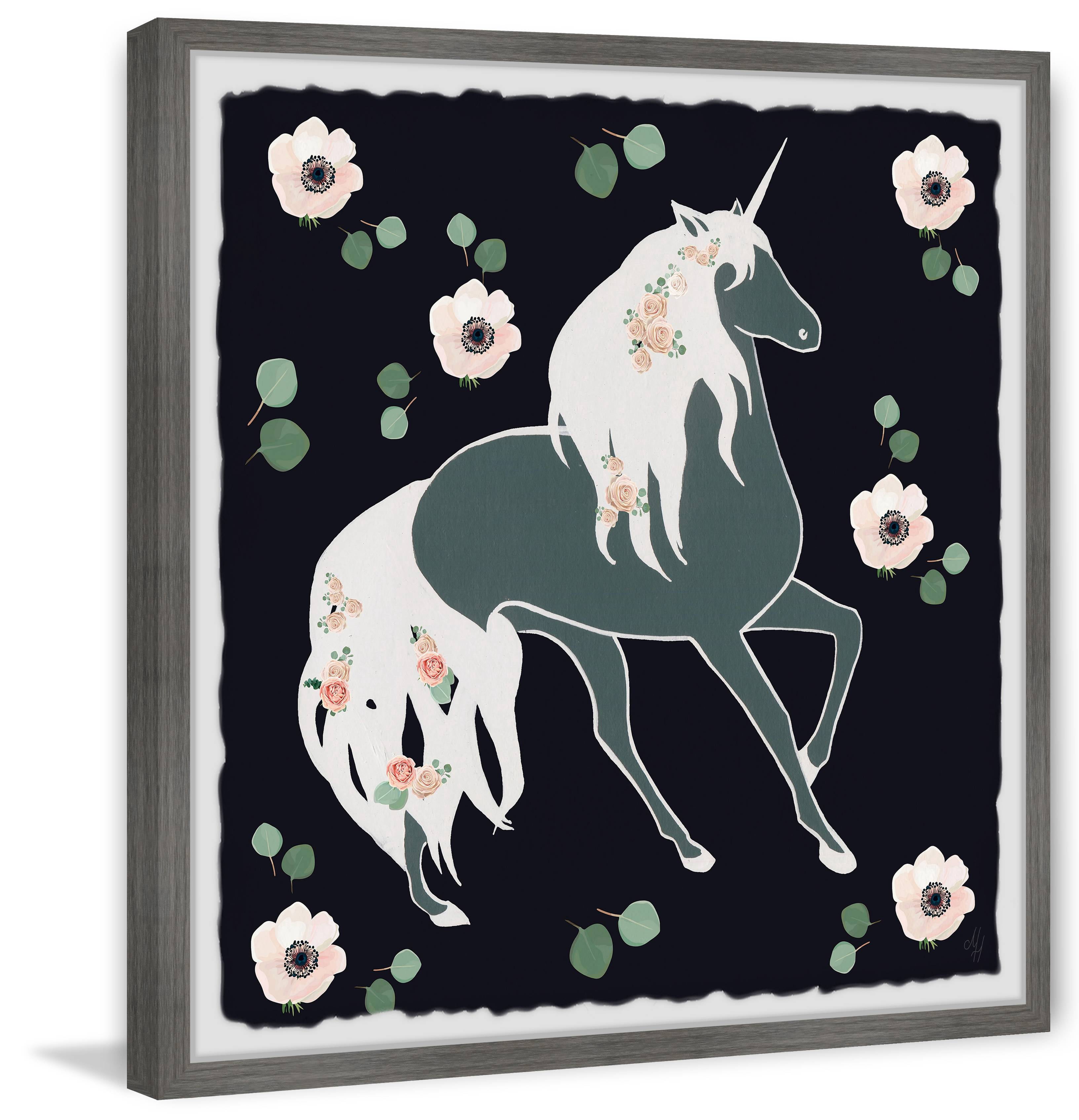 Marmont Hill Blooming Unicorn Framed Wall Art, 18.00" x 1.50"