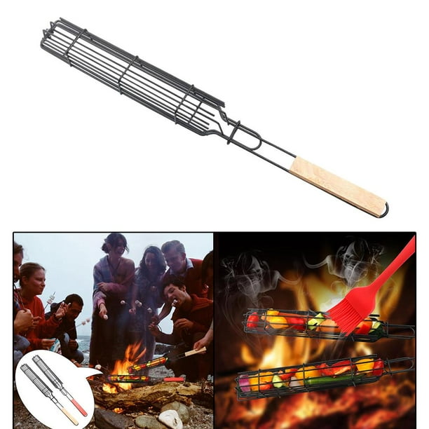 Canasta de parrilla para Kabob portátil de material acero inoxidable, canasta antiadherente para parrilla, herramientas de malla, utensilios de cocina Madera CUTICAT cestas para asar brochetas