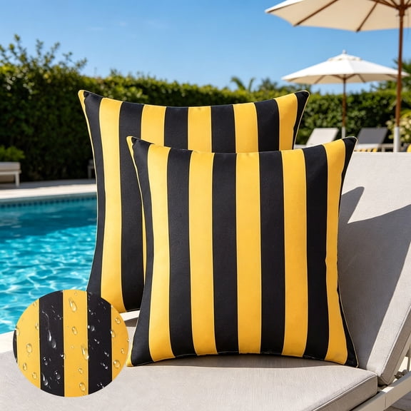 Dongrere Striped Outdoor Throw Pillow Cover, Weather Resistant Decorative Cushion Cover, Decorative Cushion for Garden Patio, 17.7 Inch, Yellow