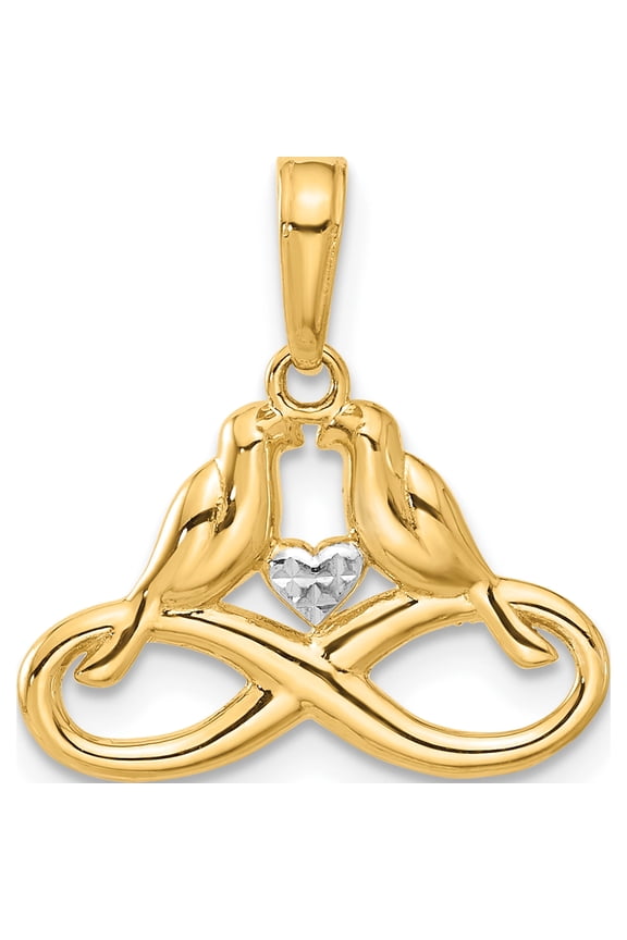 14K Yellow & Rhodium And White D/C Infinity Love Birds Pendant (Width 18.5) (Length 19.5) - Jbsp