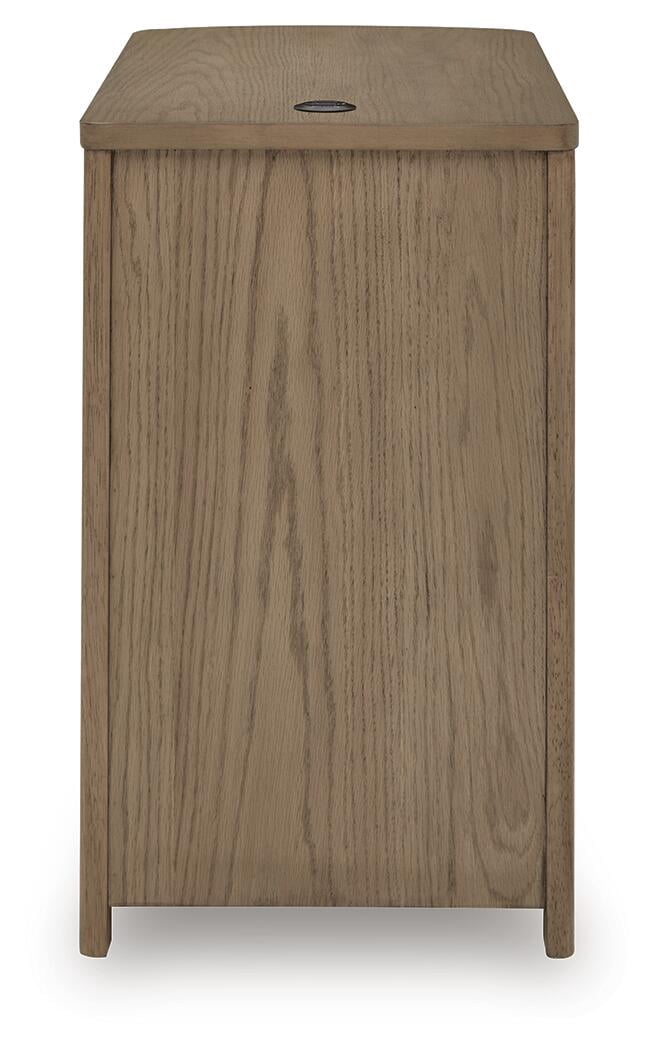 Signature Design by Ashley Camdill Chairside End Table with USB Charging Ports and 3 Drawers, Light Brown Wood Finish