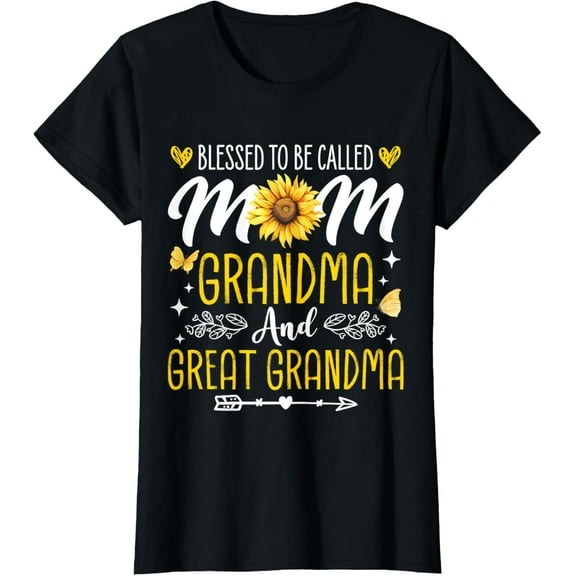 Mother's Day Blessed To Be Called Mom Grandma Great Grandma T-ShirtMen and women, Black T-shirt, size: Extra large S-4XL