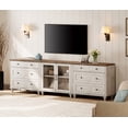 thumbnail image 2 of TV Stand for 100 Inch TV, Wooden TV Console Table for 75/80/85/90 Inch TV, Entertainment Center with Glass Door & Drawer, Kitchen Sideboard Buffet Cabinet for Dining Room, Rustic White, 2 of 7
