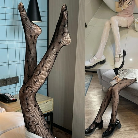 

Women Sexy Fishnet Pantyhose Gothic Punk Moon Star Pattern Jacquard Tights Harajuku Lolita Hollow Out Mesh Stockings