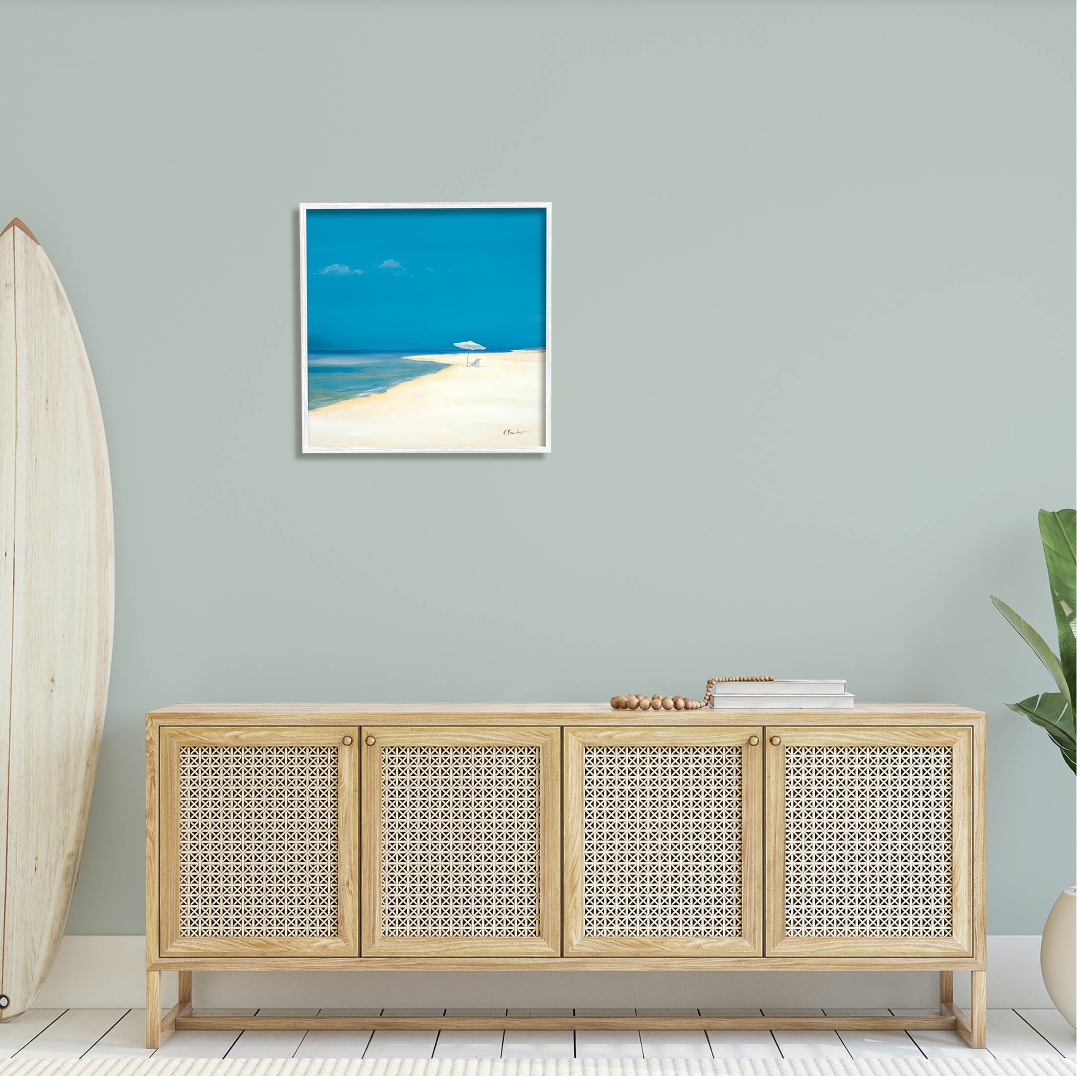 Stupell Industries Beach Shoreline Summer Landscape Painting White Framed Art Print Wall Art, Design by Paul Brent