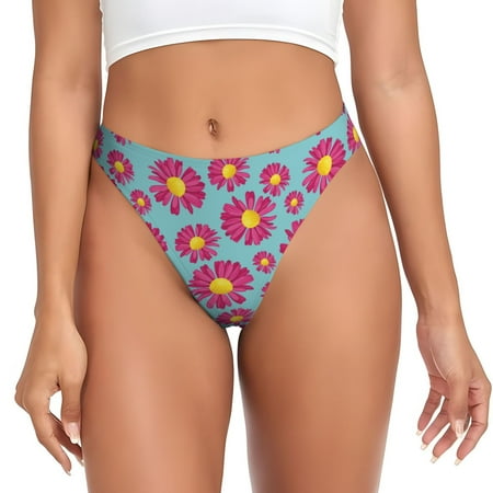 Thongs for Women - Purple Red Daisies Flowers No Show Seamless Womens Thongs Underwear  Stretch G String Thongs for Women  Ladies Breathable Kawaii Thong Bikini Panties Briefs