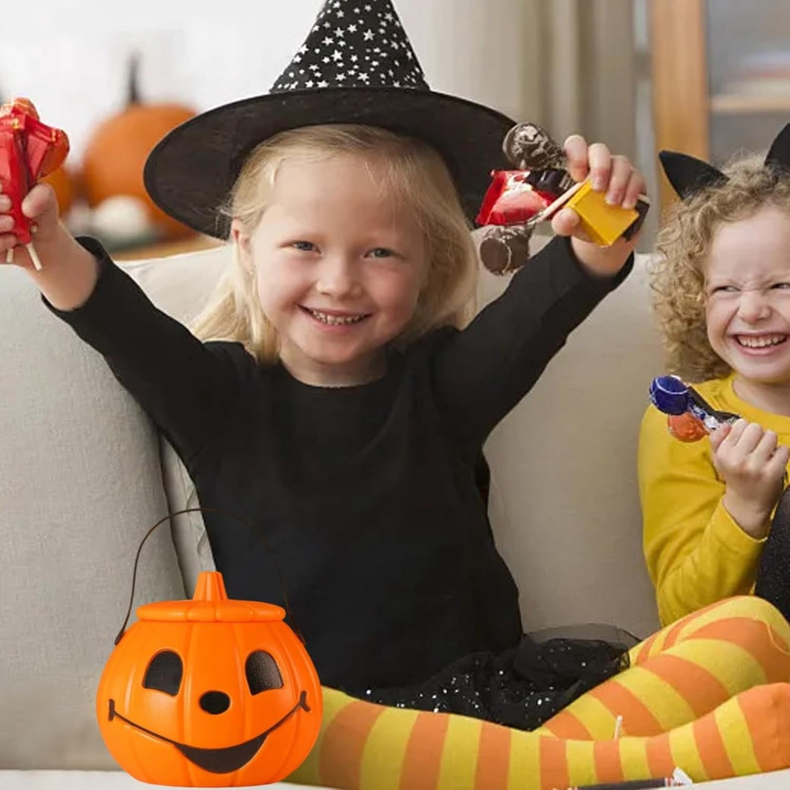 Sturdy Plastic Halloween Pumpkin Bucket – Orange Trick-or-Treat Candy Holder for Parties, Events, and Festive Celebrations