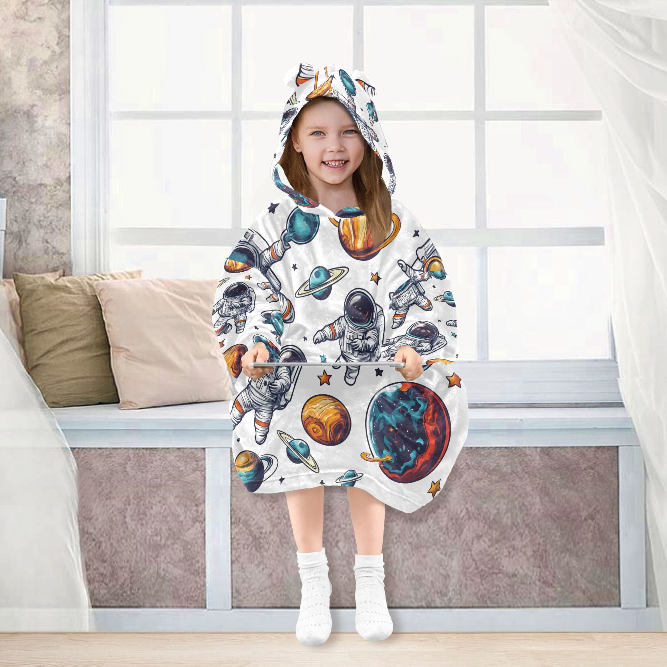 joogoo Wearable Blanket Hoodie Astronaut Planet for Flannel Sherpa Pocket 3-14 YR L