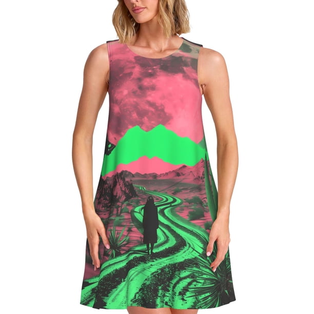 Disketp Neon Desert Moon para Vestido sin Mangas para Mujeres, Vestidos de Verano para Mujeres, Casual y Holgado para la Playa