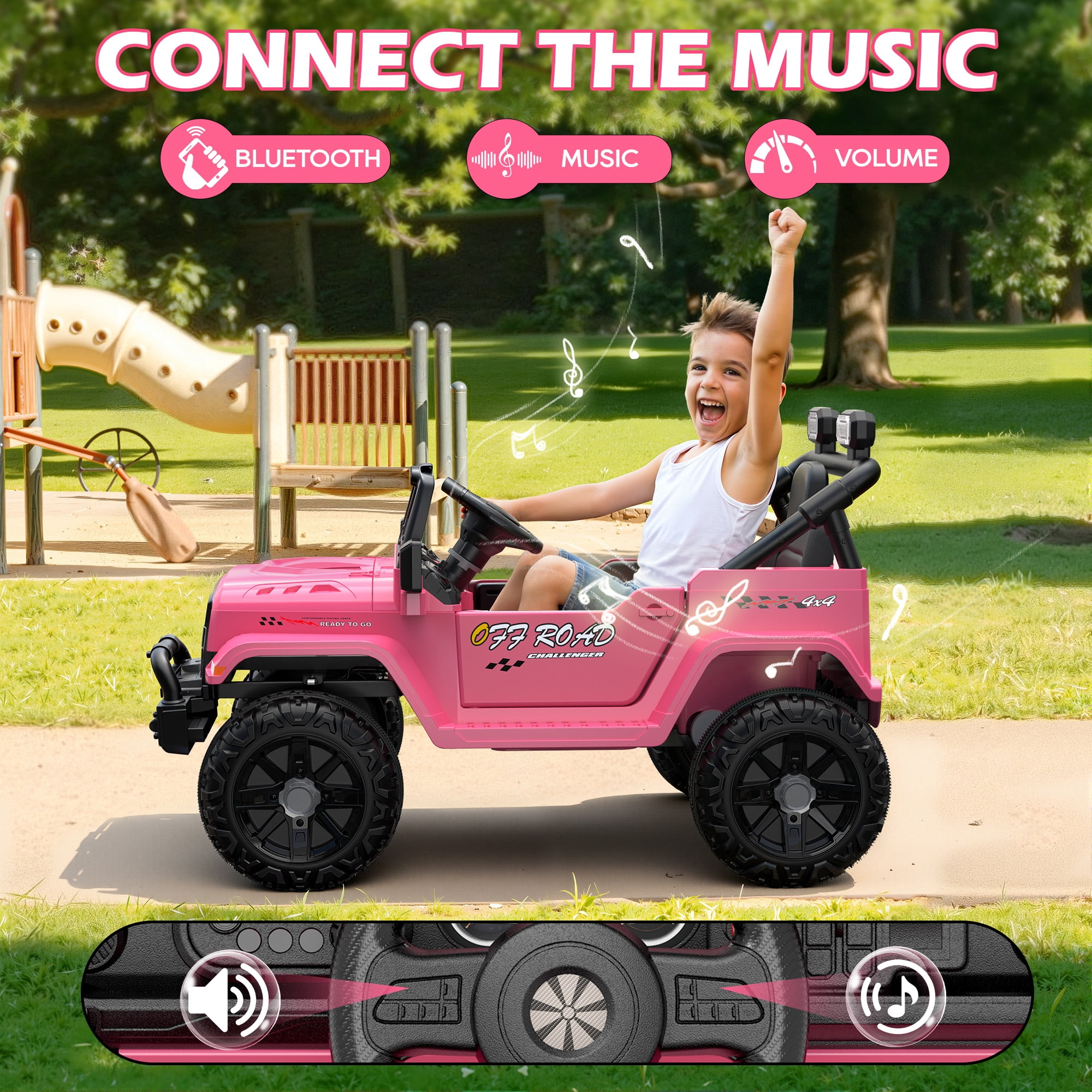East doll 12V Ride on Toys for Toddlers, Electric Car for Kids, Kids Car with Remote Control, Bluetooth, Music, 3 Speeds for Kids Gifts, Pink