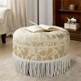 thumbnail image 6 of Maklaine Traditional Tufted Decorative Round Ottoman in Neutral, 6 of 9