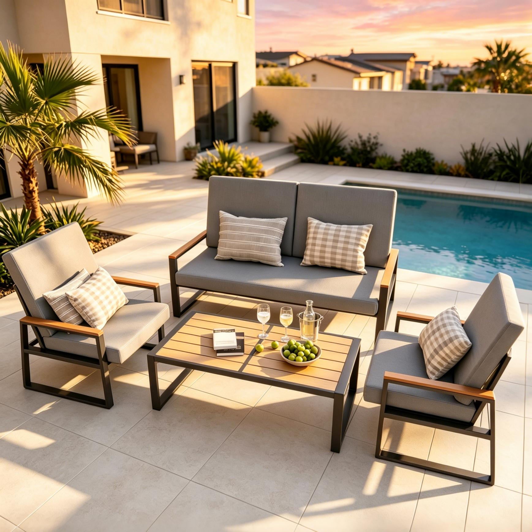 Patio Furniture Set, Gizoon 4 PCS Patio Chairs Set with Heavy-Duty Metal Frame for Backyard/Graden, Gray