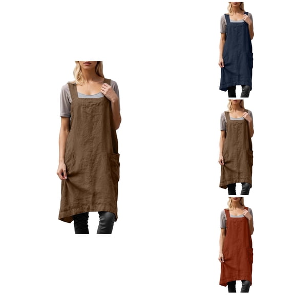 Women Linen Pinafore Apron Dress with Cross Back Design – Cotton Linen Work Apron for Gardening, Baking, Cooking, and Daily Tasks
