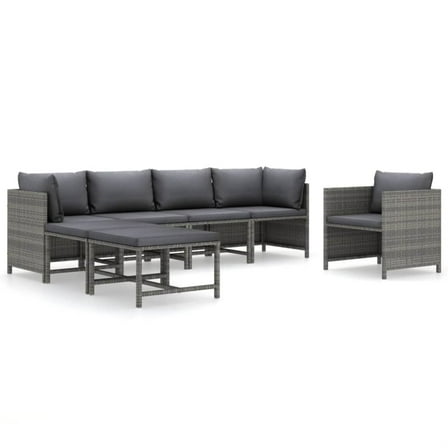 Casafoyer 7 Piece Patio Lounge Set with Cushions Poly Rattan Gray
