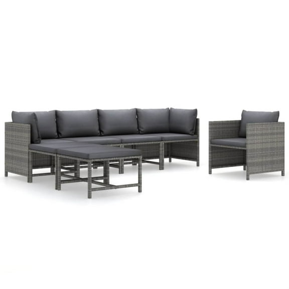 Casafoyer 7 Piece Patio Lounge Set with Cushions Poly Rattan Gray