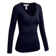 thumbnail image 1 of Emmalise Camiseta básica informal con cuello en V y manga larga para mujer - Azul marino 1XL, 1 of 1