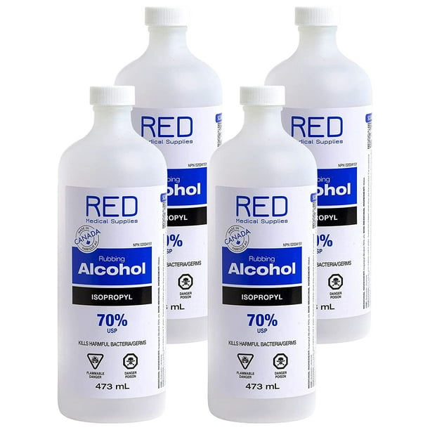 4 bouteilles d'alcool isopropylique à 70 %, 473 ml – Nettoyant antiseptique  topique pour premiers soins – Solution de stérilisation à 70 % d'isopropanol,  fabriquée au Canada (4 bouteilles, 473 ml) 