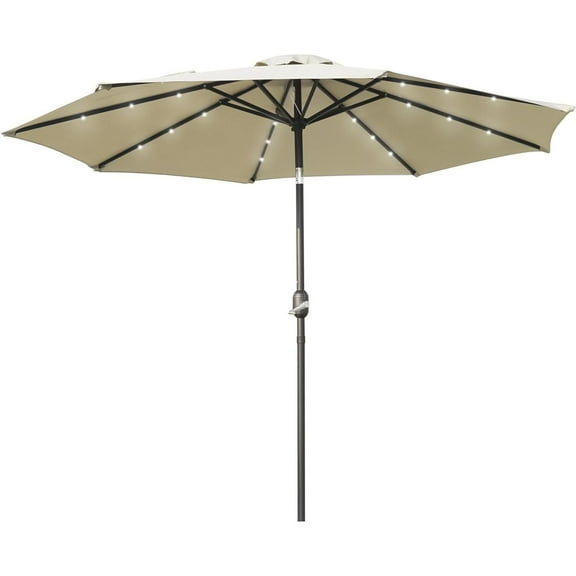 Patio Market Umbrella 9ft Solar Tilt Outdoor Garden Table Umbrella