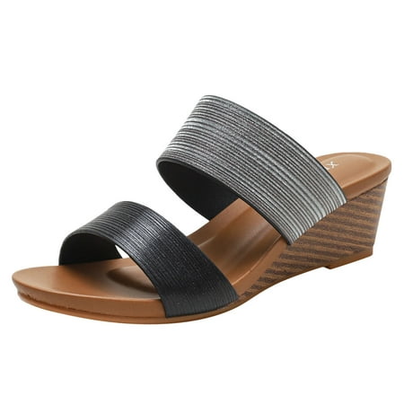 

Womens Sandals Womens Wedges Sandals Casual Bohemian Sandals Beach Shoes Double Strap Contrast Paneled Wedge Shoes Slippers Women S Sandals Pu Black 40