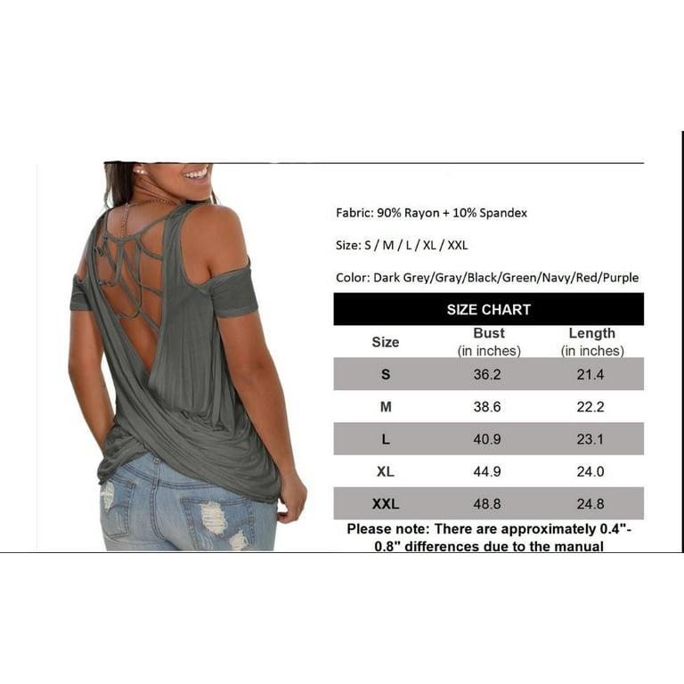 Womens Cold Shoulder T Shirts Criss Cross Twist Open Back Short