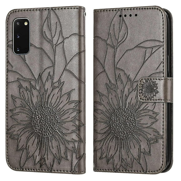 Funda tipo cartera con girasoles grabados para Samsung S20, multifuncional, elegante y con protección total.