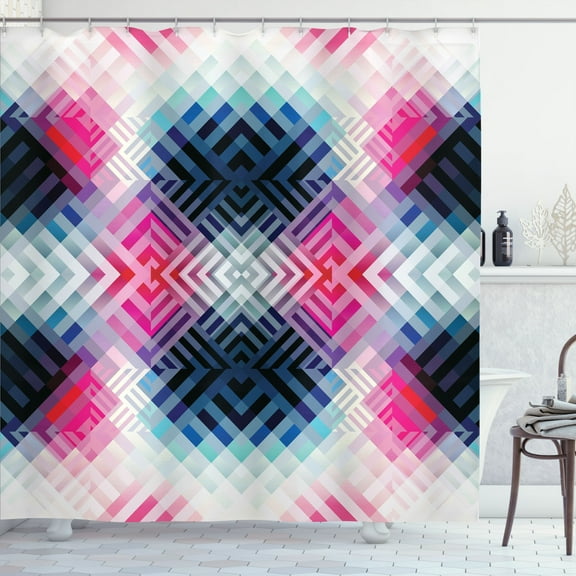 Ambesonne Abstract Shower Curtain, Geometric Lines Angle, 69"Wx75"L, Multicolor