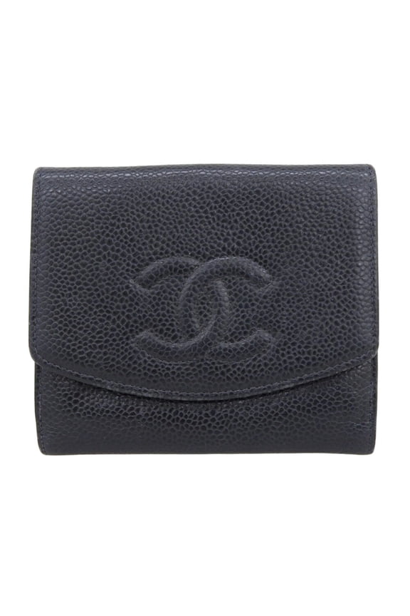 Pre-Owned Chanel Coco Mark Bi-fold Wallet A13496 (Serial Number 6) - Caviar Leather, Black